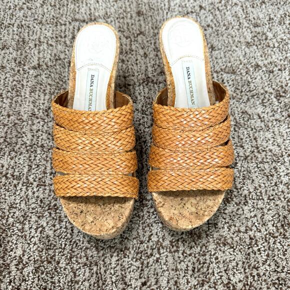 Dana Buchman VGUC Braided Brown Faux Leather Cork Look Wedge Sandals size 7.5 - Picture 3 of 8
